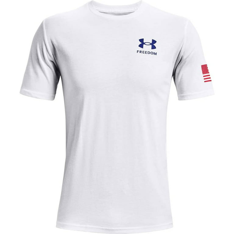 Under Armour Men's T-Shirt UA Freedom Flag Athletic Short Sleeve Tee  1370810, White / Royal, L 