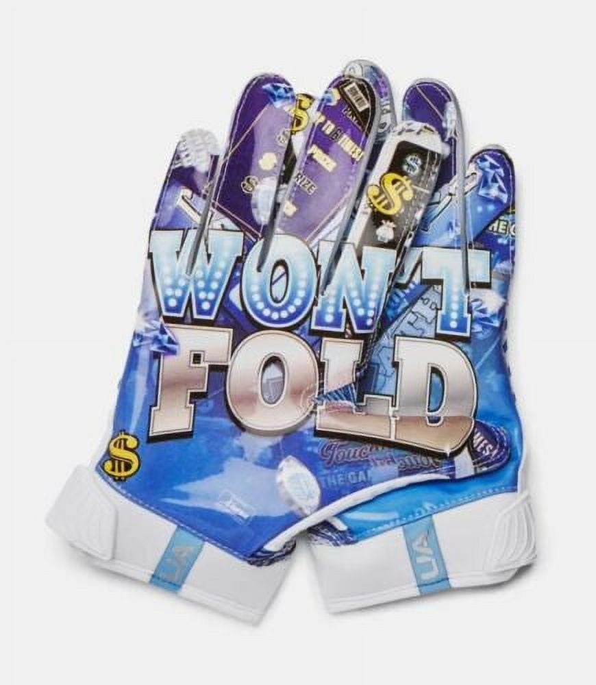 Under Armour Men's UA Blur Limited Edition Football Gloves 1360947-102 White/Carolina Blue/Metallic Silver