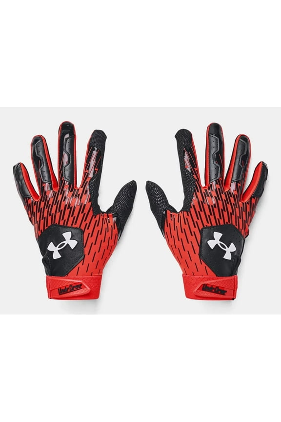 Men's UA Clean Up Baseball Batting Gloves 1378764-003 Black/Dark Orange/White
