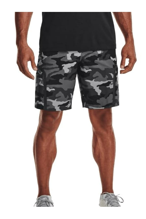 Men's UA Elite Cargo Printed Shorts, Black/Gray Camo, Small