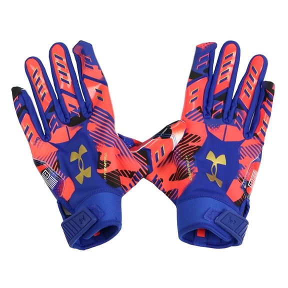 Under Armour Men's UA F9 Nitro Football Receiver Gloves X-Large Royal Blue Red