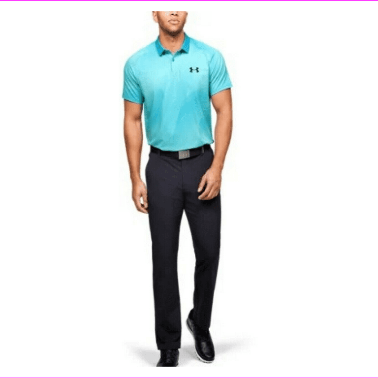 Under Armour Men's UA Iso-Chill Graphic Golf Polo Shirt Aqua Blue Size L 