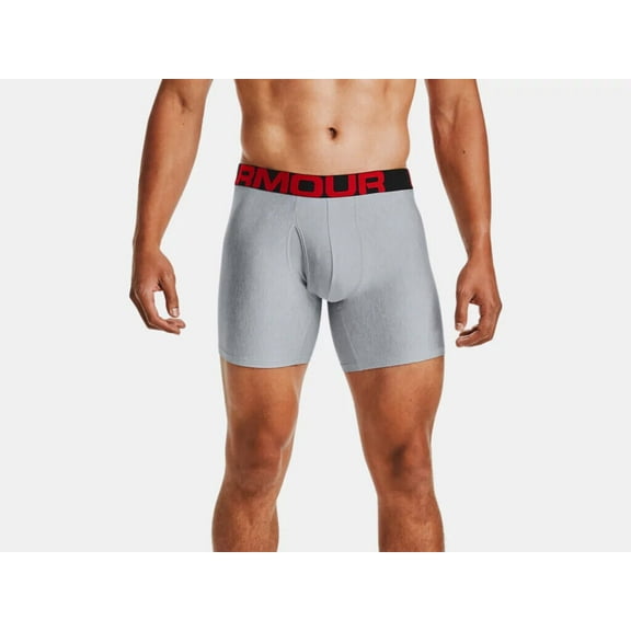 Under Armour Men's UA Tech 6" Boxerjock Boxer Briefs 2-Pack 1363619-011 Mod Gray Light Heather/Red