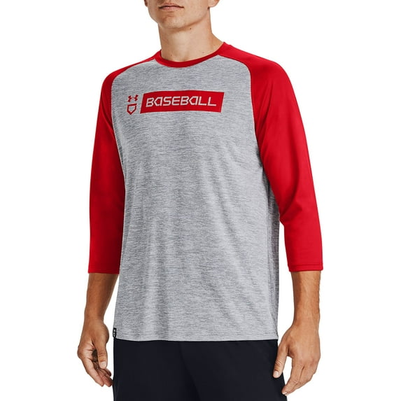 Under Armour Men's Utility 3/4 Sleeve Shirt (Grey/Red, S)