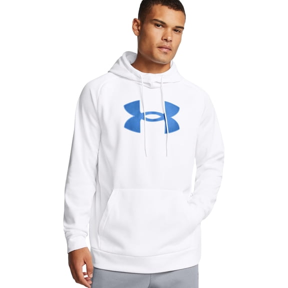 Under Armour Mens Armour Fleece Big Logo Hoodie (US, Alpha, Medium, Regular, Regular, White/Gradient Blue)
