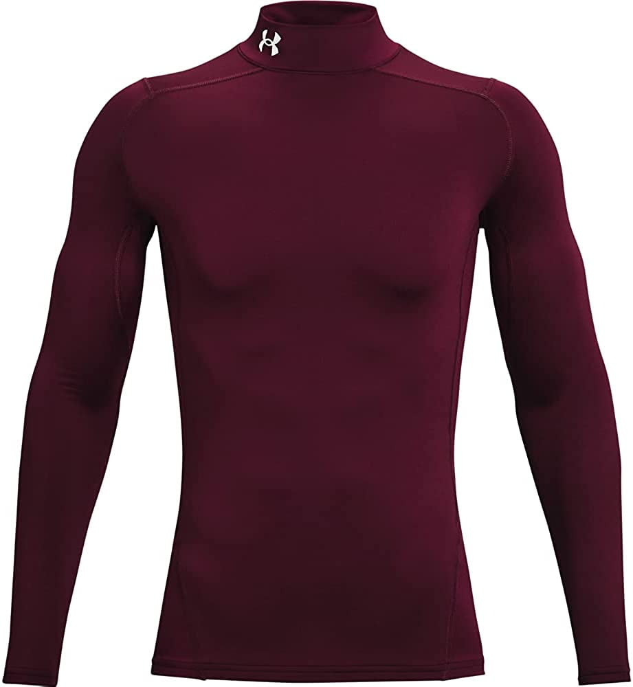 Under Armour Mens ColdGear Compression Mock Maroon 609/White