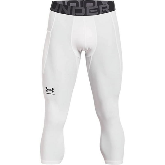 Under Armour Mens HeatGear 3/4 Leggings White 100/Black Medium