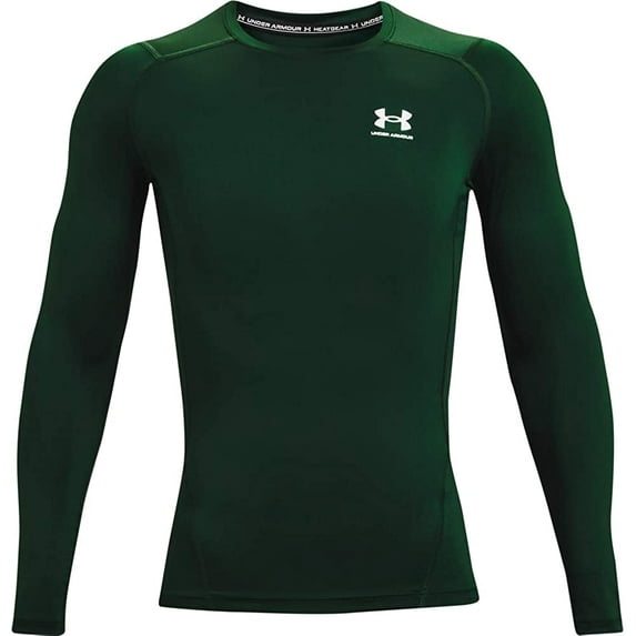 Under Armour Mens HeatGear Compression Long-Sleeve T-Shirt Forest Green 301/White XX-Large