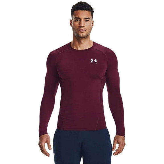 Under Armour Men's Armour HeatGear Compression Long-Sleeve T-Shirt , Maroon 609/White, Medium