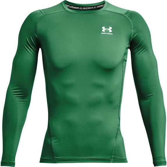 Under Armour Mens HeatGear Compression Long-Sleeve T-Shirt Team Kelly Green 305/White XX-Large