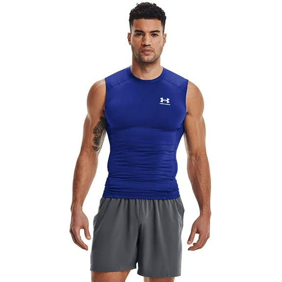 Under Armour Mens HeatGear Compression Sleeveless T-Shirt Royal Blue 400/White 3X-Large