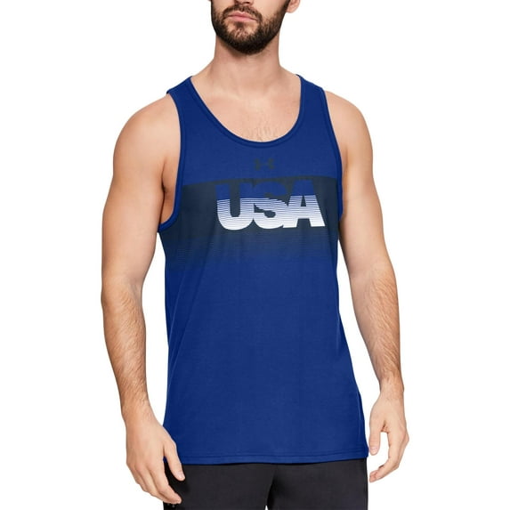 Under Armour Mens USA Fitness Running Tank Top Blue L