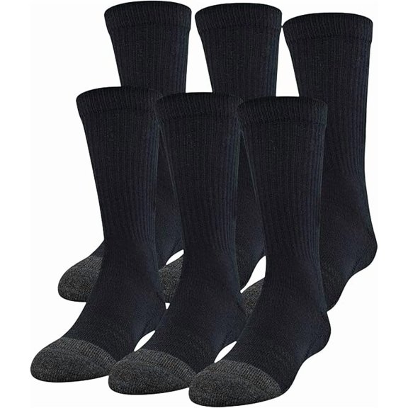 Under Armour Performance Tech Crew Socks, 6-Pairs, Black, Shoe Size: Youth 13.5K-4Y