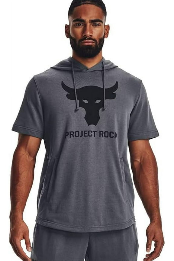 Project Rock Men's Loose Fit Short Sleeve Workout Hoodie Shirt French Terry