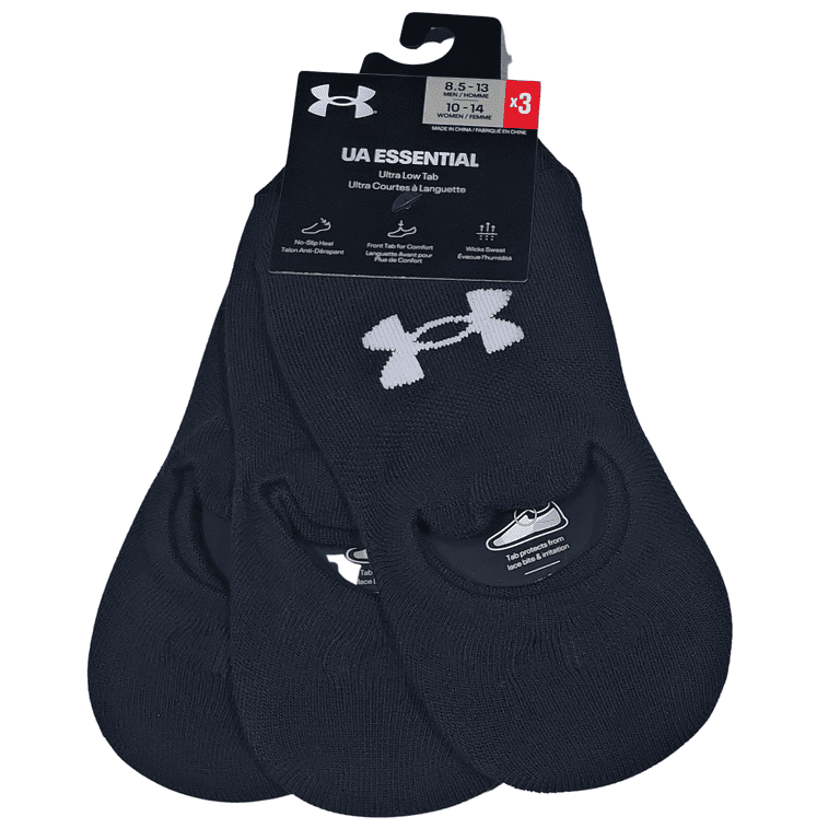 Under Armour Socks Mens Womens Large Black Ultra Low Tab 3 Pairs