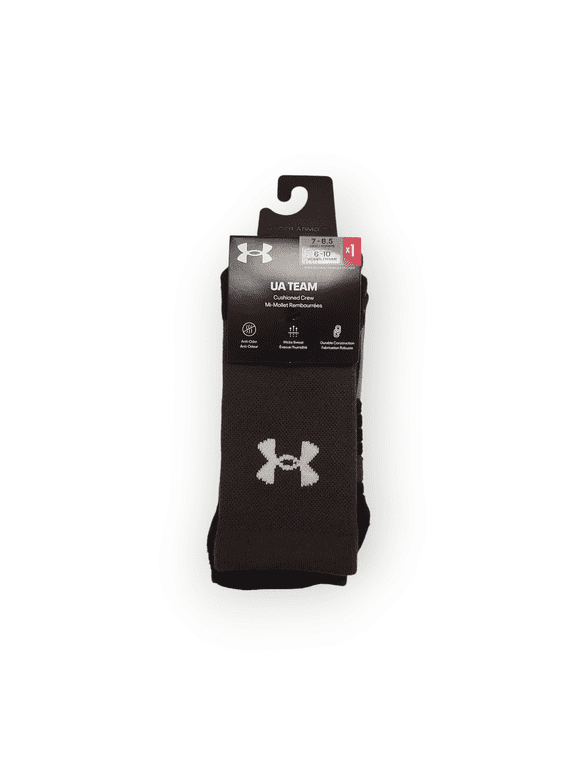 2 pair Under Armour Unisex Team Crew Socks - Sweat Wicking and Fast Drying MD