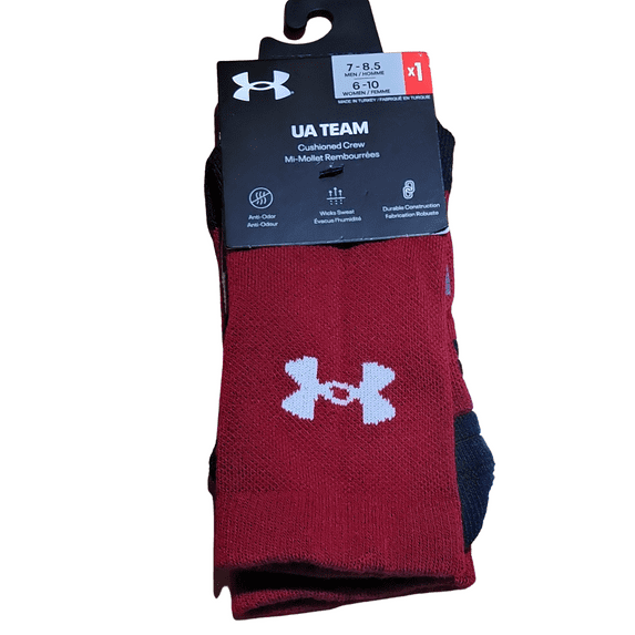 Under Armour Team Cushioned Crew Socks Unisex M Cardinal 1 Pair