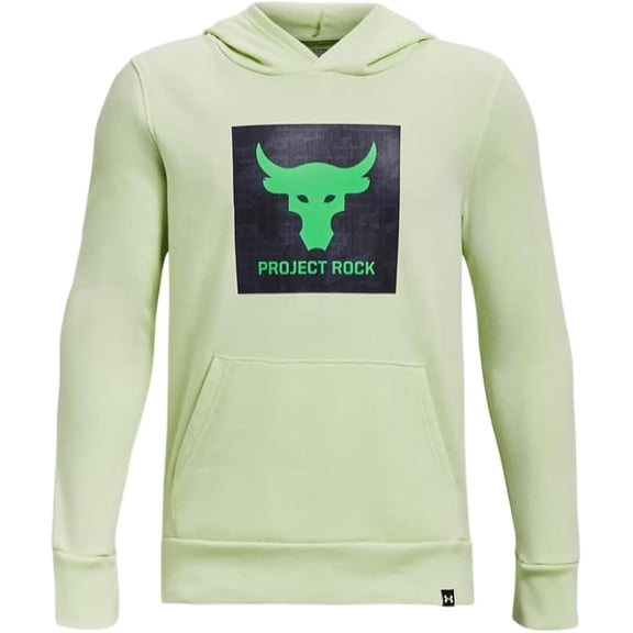 Under Armour UA Boys' Project Rock Rival Fleece Theme Hoodie - Phosphor Green / Tempered Steel / Extreme Green 369 - (Small)