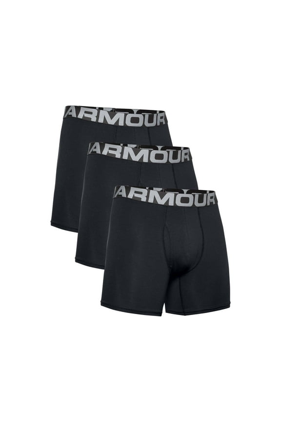 UA Charged Cotton 6in Boxer Briefs 3 Pack - Men's, Black, Large, 13