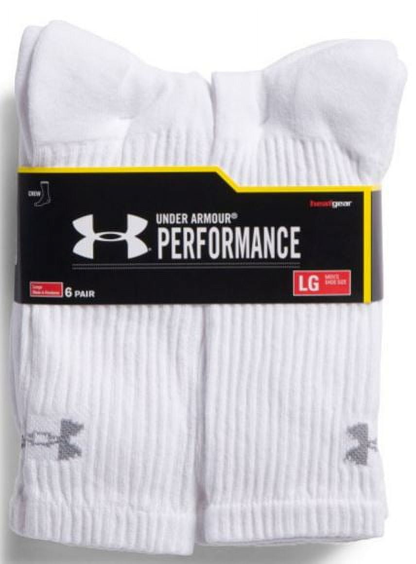 Under Armour UA Performance Crew Socks 6 Pairs Size 9-12.5, White ...