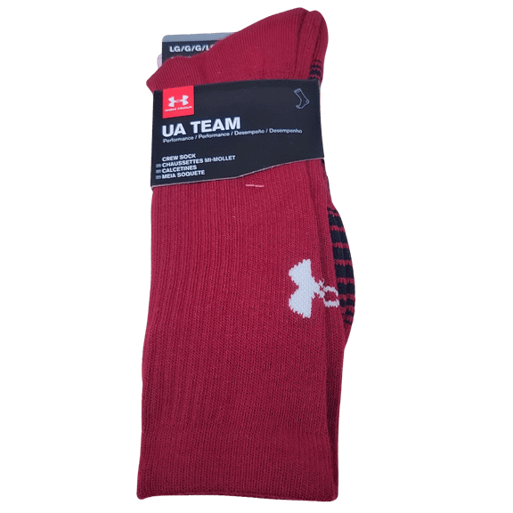 Under Armour UA Team Crew Socks Adult Large Cardinal White 1 Pair