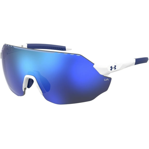Under Armour Unisex Matte White Blue Halftime Rimless Shield Baseball Sunglasses with Blue Multilayer Mirror Lens  UAHALFTIME-0WWK-W1