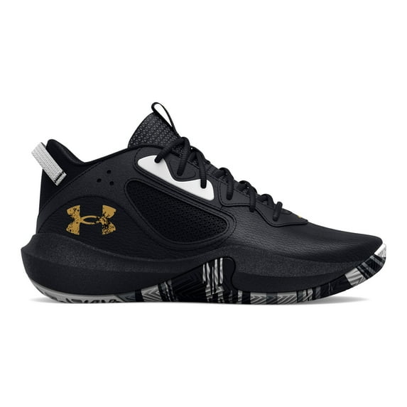 Under Armour Unisex Kids' Grade School UA Lockdown 6 Basketball Shoes Black/Black/Metallic Gold - 3025617-003