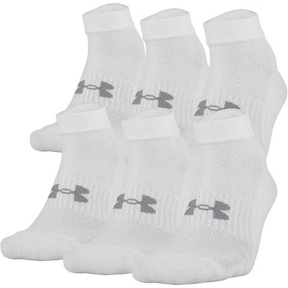 Under Armour WHITE Training Cotton 6 Pack Ankle Socks, US Men 8-12 /Women 9-12