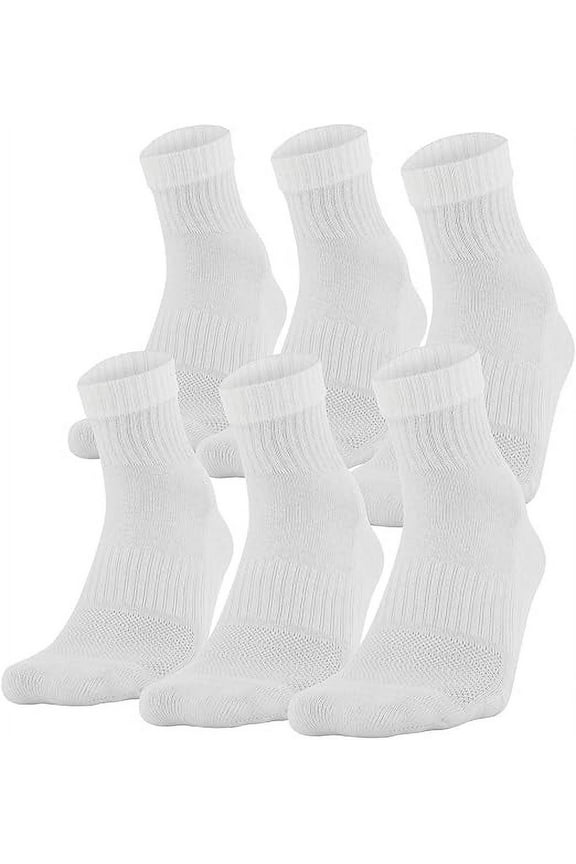 WHITE Training Cotton Quarter Socks 6Pairs, US Men 8-12 /Women 9-12