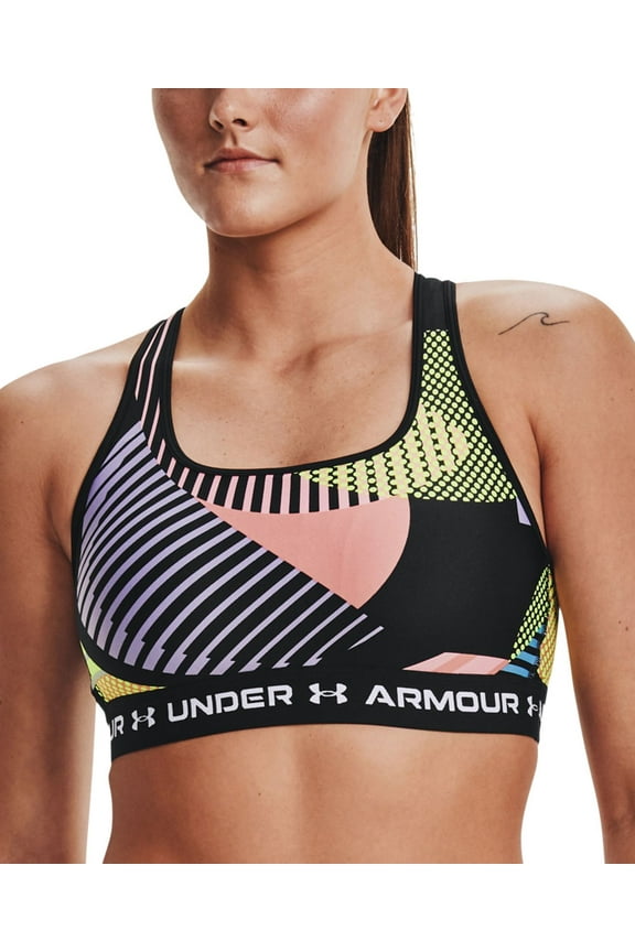 Women's Crossback Mid Printed Sports Bra Black Size XS