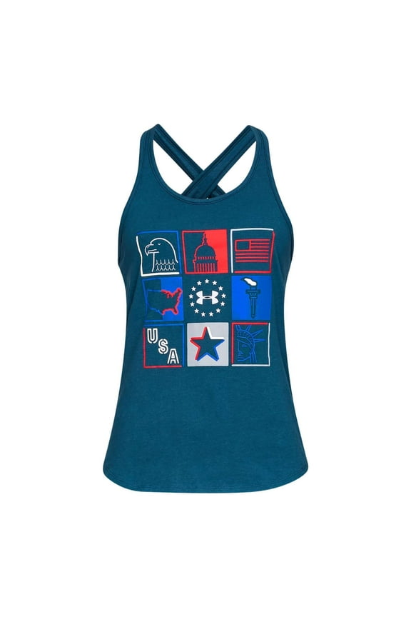 Women's Freedom Collage Tactical Tank Top, Petrol Blue,XS - US