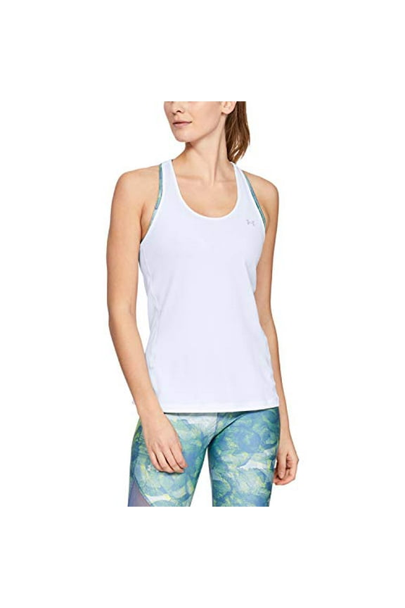 Women's HeatGear Armour Racer Tank , White (100)/Metallic Silver , X-Large