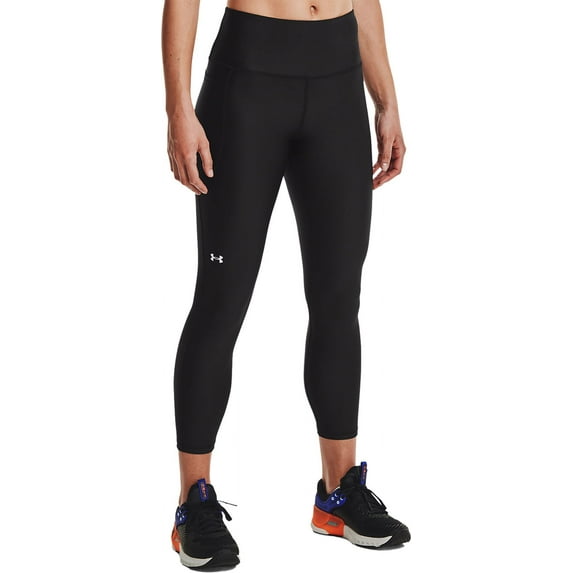 Under Armour Women's HeatGear High Rise No-Slip Waistband 7/8 Leggings (Black/White, XLS)