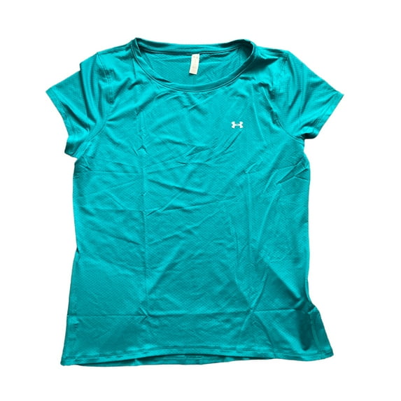 Under Armour Women's HeatGear Short Sleeve Dri Fit Shirt, 1328964 (Teal/Metallic Silver (722), XXL)