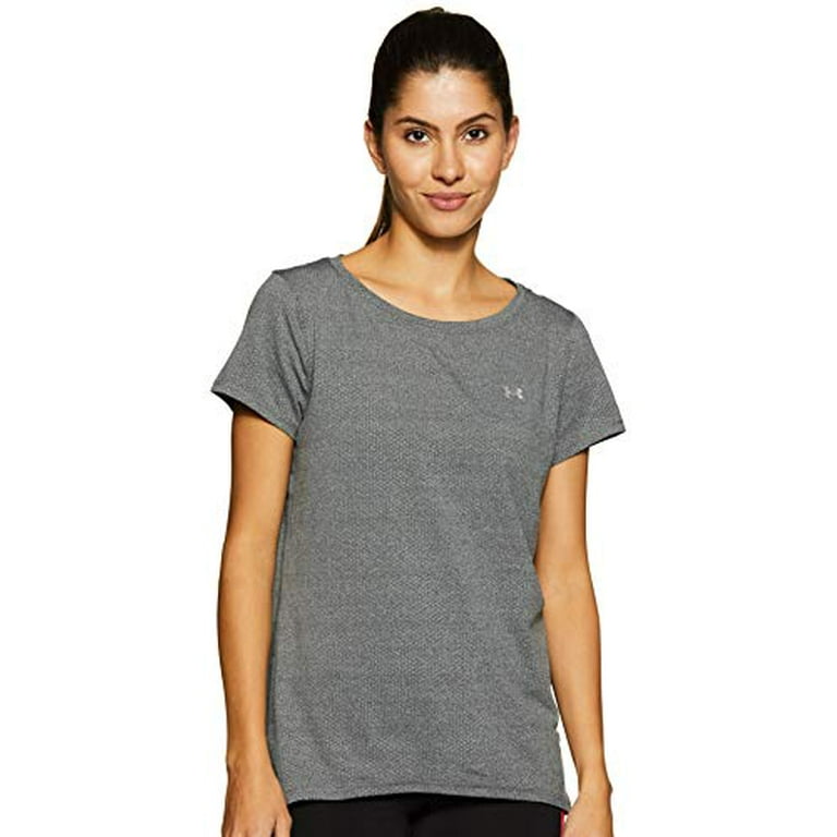 Under Armour Women's HeatGear Short Sleeve Dri Fit Shirt (Grey/Metallic  Silver, S)