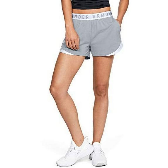 Under Armour Women's Moisture Wicking Play Up 3.0 Gym Shorts, 3" Inseam (Grey/White, S)