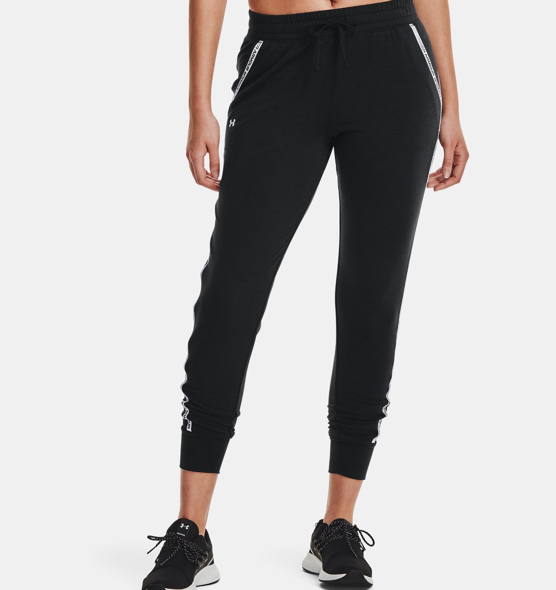 Under Armour Women's Rival Terry Taped Full Length Pants Black