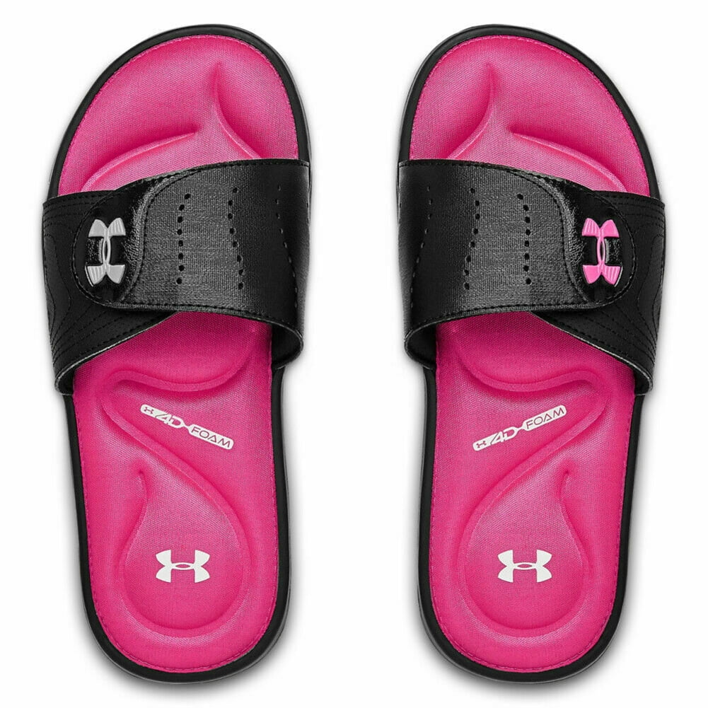 Under Armour Women's Sandals UA Ignite IX Slides Athletic Flip Flop  3022717, Black/Pink, 10 
