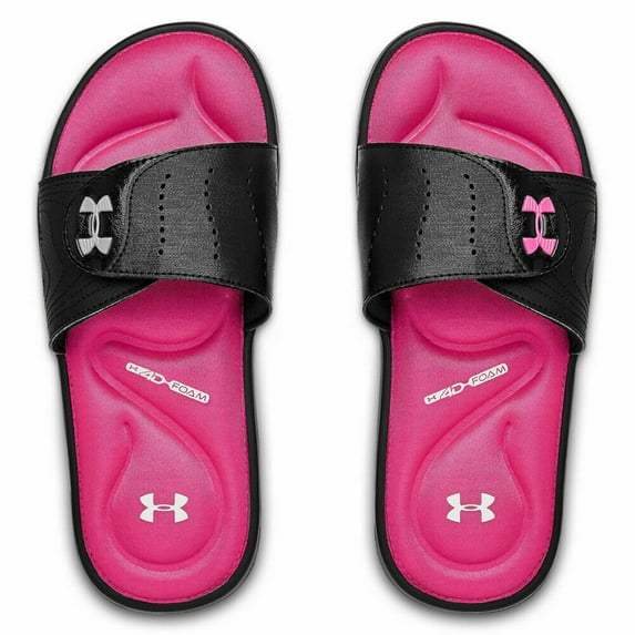 Under Armour Women's Sandals UA Ignite IX Slides Athletic Flip Flop 3022717, Black/Pink, 8