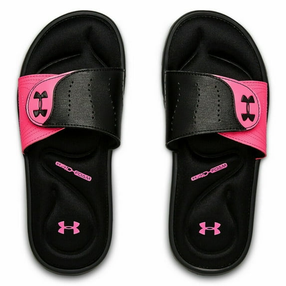 Under Armour Women's Sandals UA Ignite IX Slides Athletic Flip Flop 3022717, Pink/Black, 10