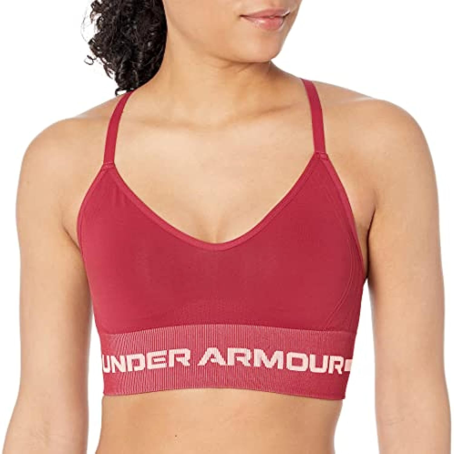 Under Armour Women's Seamless Low Long Bra , Black Rose (664)/Pink Sands ,  X-Large 