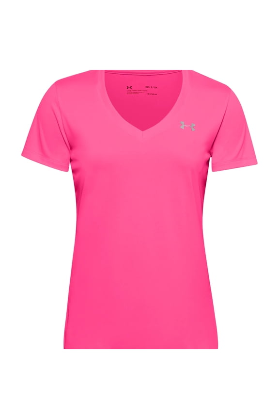 Women's Solid Tech V-Neck Shirt Hot Pink 2XL