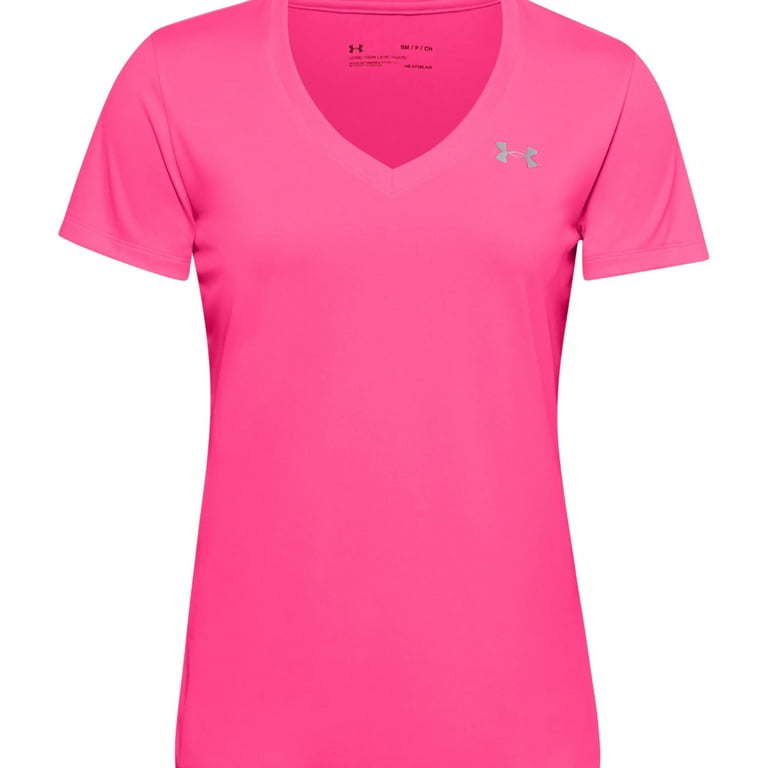 Under Armour Women's Solid Tech V-Neck Shirt Hot Pink XL