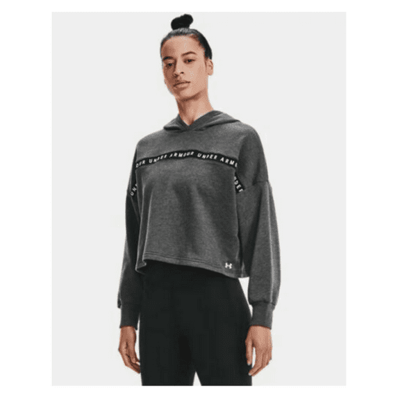 Under Armour Women's Taped Fleece Hoodie Black-White Size Large