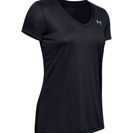 Under Armour Women's Tech Short Sleeve Solid T-Shirt, Black/Metallic Silver, Medium