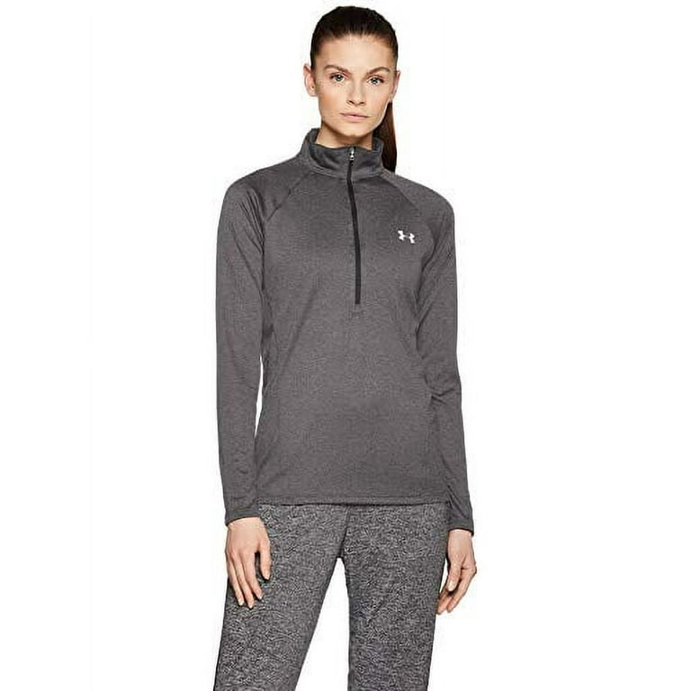 Under Armour Women\'s Pullover Silver Long-Sleeve Heather , Zip ½ Carbon , Tech (090)/Metallic Large