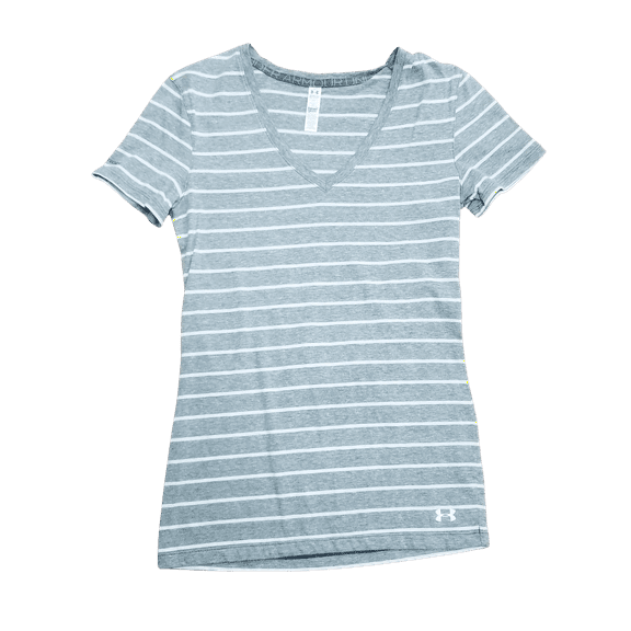 Under Armour Women's Tri-Blend Striped V-Neck Gray Fitted T Shirt Size S