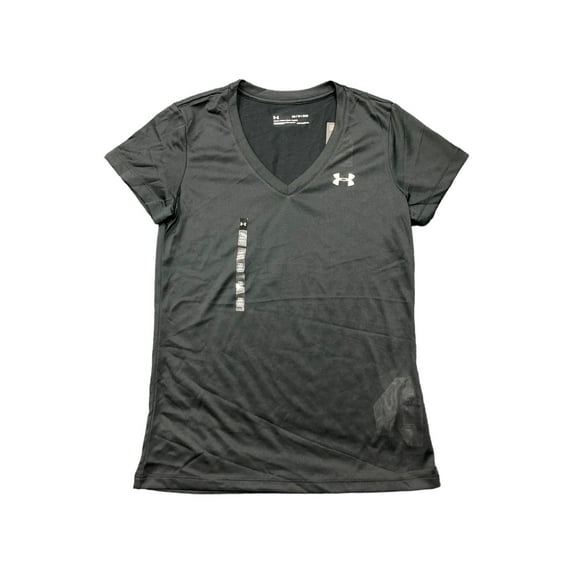 Under Armour Women's Twisted Tech V-Neck Active Short Sleeve T-Shirt, 1255839 (Solid Black, L)