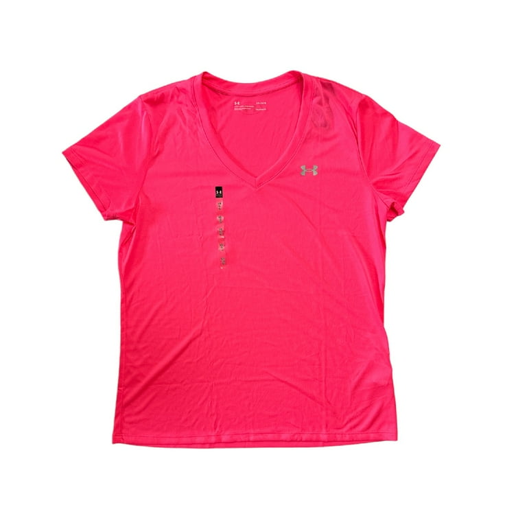 Under Armour Women's Twisted Tech V-Neck Short Sleeve T-Shirt (Hot Pink, XS)