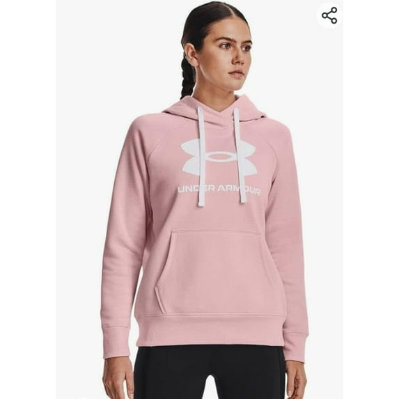 Under Armour Women's UA Rival Fleece Big Logo Pullover Hoodie, 1356318 (Light Pink/White, XL)